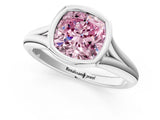 Platinum Bezel Set Fancy Pink Cushion  Solitaire Diamond Ring with Smooth Band 2