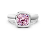 Platinum Bezel Set Fancy Pink Cushion  Solitaire Ring with Wide Band 1