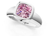 Platinum Bezel Set Fancy Pink Cushion  Solitaire Ring with Wide Band 2