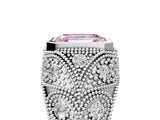 Platinum Bezel Set Fancy Pink Emerald Cut Diamond Milgrain Band Ring_17