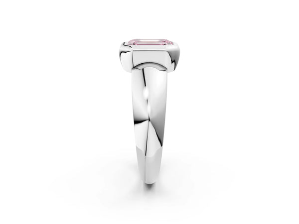Platinum Bezel Set Fancy Pink Emerald  Solitaire Ring with Wide Band