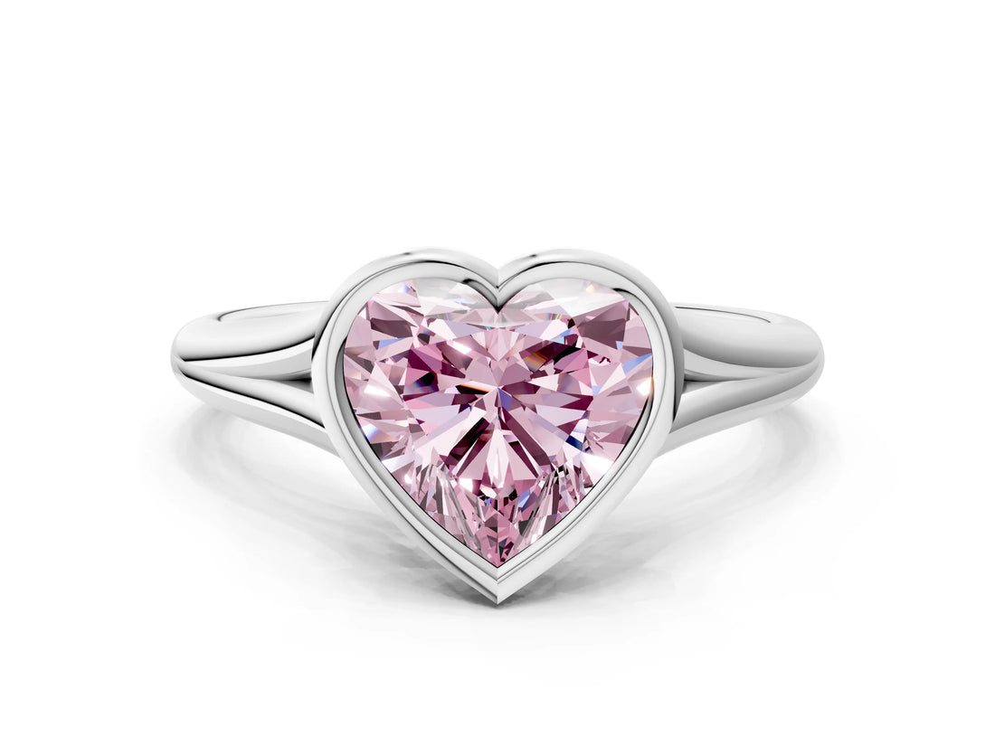 Platinum Bezel Set Fancy Pink Heart  Cut Solitaire Ring with Tapered Band 2