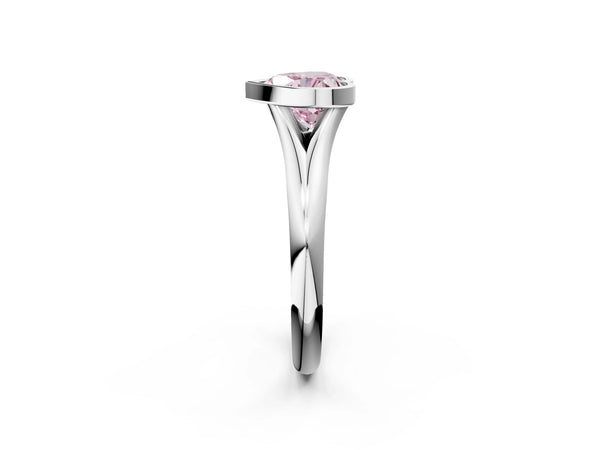Platinum Bezel Set Fancy Pink Heart  Solitaire Diamond Ring with Smooth Band