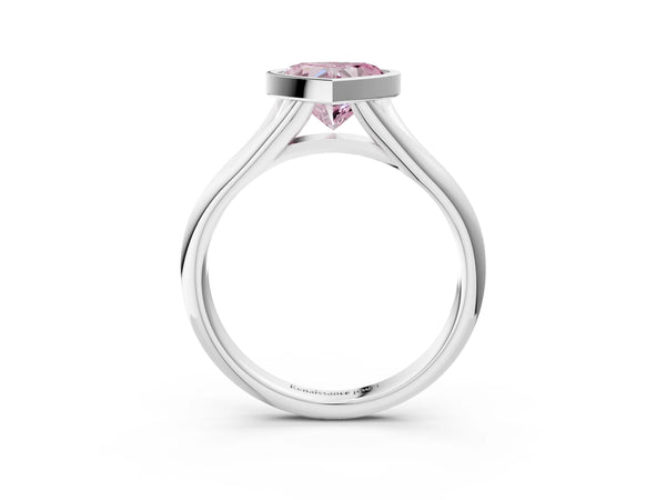 Platinum Bezel Set Fancy Pink Heart  Solitaire Diamond Ring with Smooth Band
