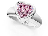Platinum Bezel Set Fancy Pink Heart  Solitaire Ring with Wide Band 2