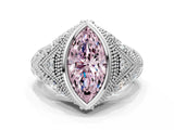 Platinum Bezel Set Fancy Pink Marquise Cut Diamond Milgrain Band Ring_12