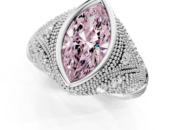 Platinum Marquise Vintage Bezel Engagement Ring Setting for Fancy Pink Center with Milgrain