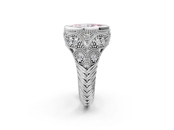 Platinum Marquise Vintage Bezel Engagement Ring Setting for Fancy Pink Center with Milgrain