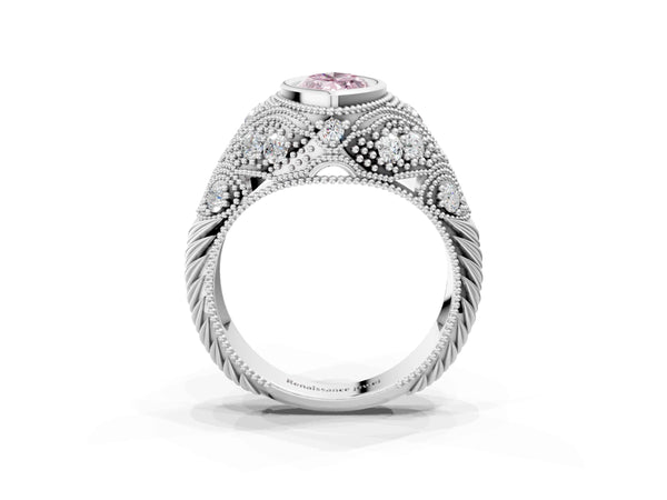 Platinum Marquise Vintage Bezel Engagement Ring Setting for Fancy Pink Center with Milgrain