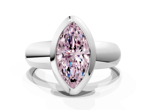 Platinum Bezel Set Fancy Pink Marquise  Solitaire Ring with Wide Band