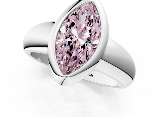 Platinum Bezel Set Fancy Pink Marquise  Solitaire Ring with Wide Band