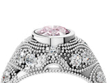 Platinum Bezel Set Fancy Pink Oval Cut Diamond Milgrain Band Ring_10