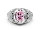 Platinum Bezel Set Fancy Pink Oval Cut Diamond Milgrain Band Ring_6