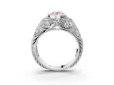 Platinum Bezel Set Fancy Pink Oval Cut Diamond Milgrain Band Ring_9