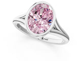 Platinum Bezel Set Fancy Pink Oval  Cut Solitaire Ring with Tapered Band 1