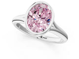 Platinum Bezel Set Fancy Pink Oval  Solitaire Diamond Ring with Smooth Band 3