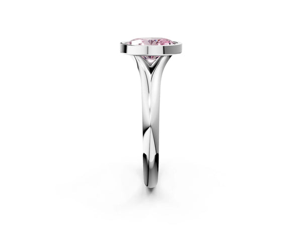 Platinum Bezel Set Fancy Pink Oval  Solitaire Diamond Ring with Smooth Band
