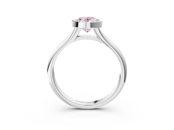 Platinum Bezel Set Fancy Pink Oval  Solitaire Diamond Ring with Smooth Band