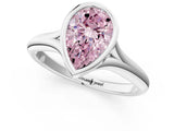 Platinum Bezel Set Fancy Pink Pear  Solitaire Diamond Ring with Smooth Band 1