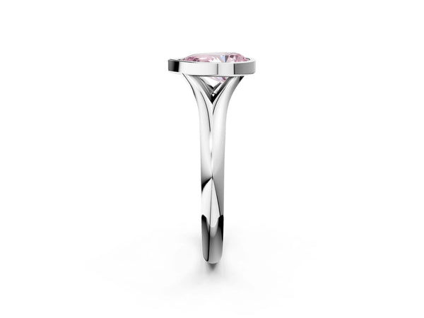 Platinum Bezel Set Fancy Pink Pear  Solitaire Diamond Ring with Smooth Band