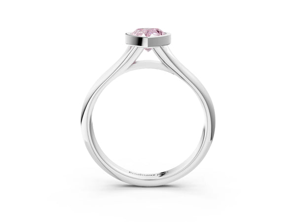 Platinum Bezel Set Fancy Pink Pear  Solitaire Diamond Ring with Smooth Band