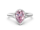 Platinum Bezel Set Fancy Pink Pear  Solitaire Diamond Ring with Smooth Band