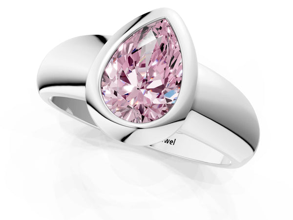 Platinum Bezel Set Fancy Pink Pear  Solitaire Ring with Wide Band