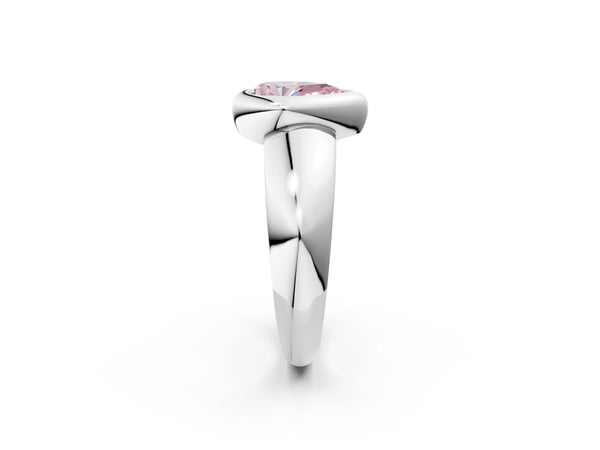 Platinum Bezel Set Fancy Pink Pear  Solitaire Ring with Wide Band