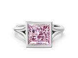Platinum Bezel Set Fancy Pink Princess  Cut Solitaire Ring with Tapered Band 1