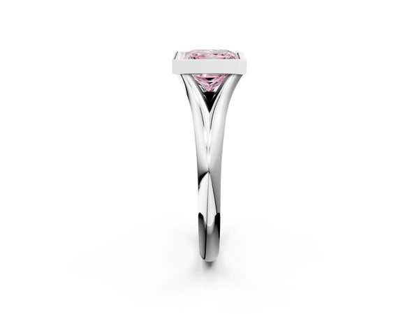 Platinum Bezel Set Fancy Pink Princess  Solitaire Diamond Ring with Smooth Band