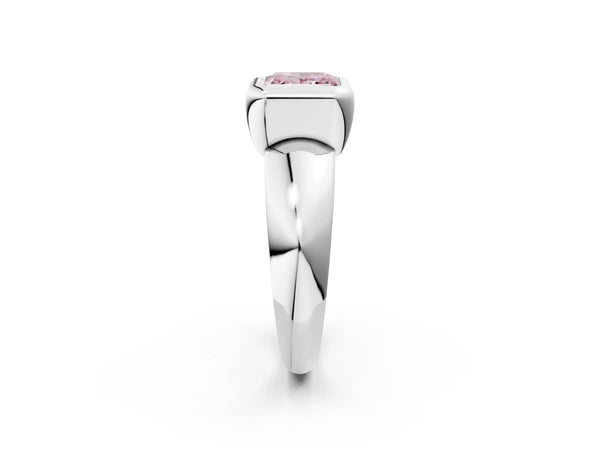 Platinum Bezel Set Fancy Pink Princess  Solitaire Ring with Wide Band
