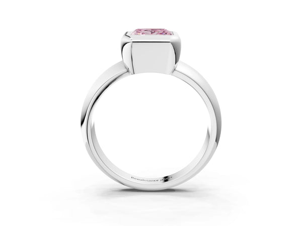 Platinum Bezel Set Fancy Pink Princess  Solitaire Ring with Wide Band