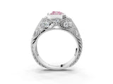 Platinum Bezel Set Fancy Pink Radiant Cut Diamond Milgrain Band Ring_15