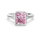 Platinum Bezel Set Fancy Pink Radiant  Solitaire Diamond Ring with Smooth Band 1