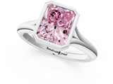 Platinum Bezel Set Fancy Pink Radiant  Solitaire Diamond Ring with Smooth Band 2