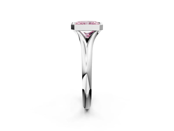 Platinum Bezel Set Fancy Pink Radiant  Solitaire Diamond Ring with Smooth Band
