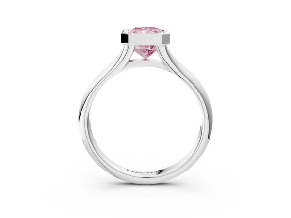 Platinum Bezel Set Fancy Pink Radiant  Solitaire Diamond Ring with Smooth Band