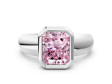 Platinum Bezel Set Fancy Pink Radiant  Solitaire Ring with Wide Band