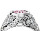 Platinum Bezel Set Fancy Pink Round Cut Diamond Milgrain Band Ring_16