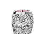 Platinum Bezel Set Fancy Pink Round Cut Diamond Milgrain Band Ring_17