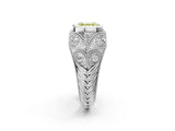 Platinum Bezel Set Fancy Yellow Asscher Cut Diamond Milgrain Band Ring_14