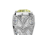 Platinum Bezel Set Fancy Yellow Asscher Cut Diamond Milgrain Band Ring_17