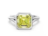 Platinum Bezel Set Fancy Yellow Asscher  Cut Solitaire Ring with Tapered Band 1