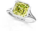 Platinum Bezel Set Fancy Yellow Asscher  Cut Solitaire Ring with Tapered Band 2