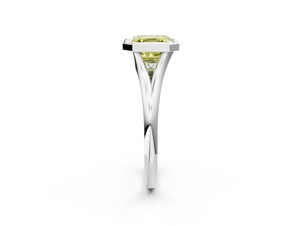 Platinum Asscher Cut Bezel Engagement Ring Setting for Fancy Yellow Center