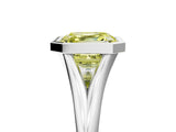 Platinum Bezel Set Fancy Yellow Asscher  Cut Solitaire Ring with Tapered Band