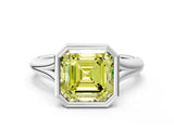 Platinum Bezel Set Fancy Yellow Asscher  Solitaire Diamond Ring with Smooth Band 1