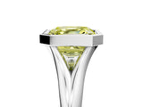 Platinum Bezel Set Fancy Yellow Asscher  Solitaire Diamond Ring with Smooth Band