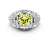 Platinum Bezel Set Fancy Yellow Cushion Cut Diamond Milgrain Band Ring_12