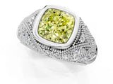 Platinum Bezel Set Fancy Yellow Cushion Cut Diamond Milgrain Band Ring_13